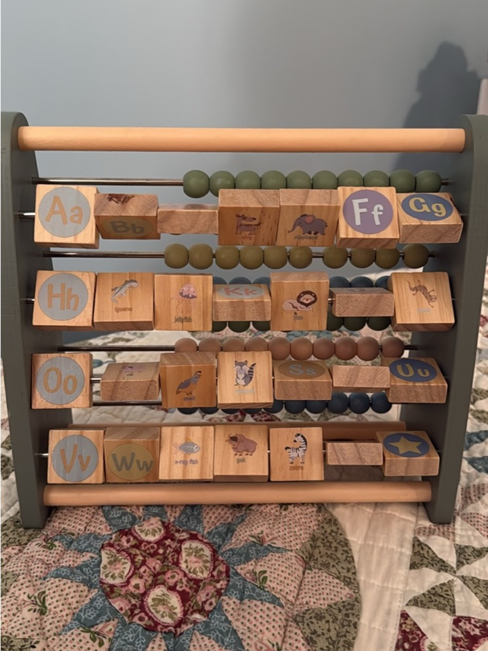 Wooden Alphabet Bead Rack - Green and Natural Nantucket Kids